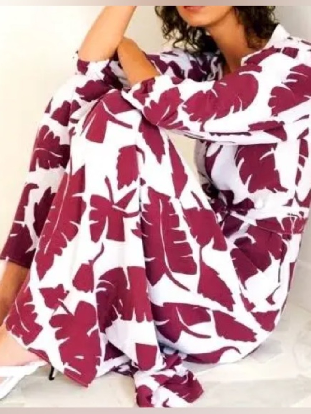 NWT. Zara Burgundy Floral Tie-Waist Midi Dress on White